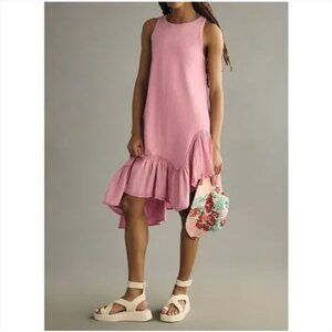 Anthropologie Daily Practice Asymmetrical Ruffle Hem Midi Dress Pink Small